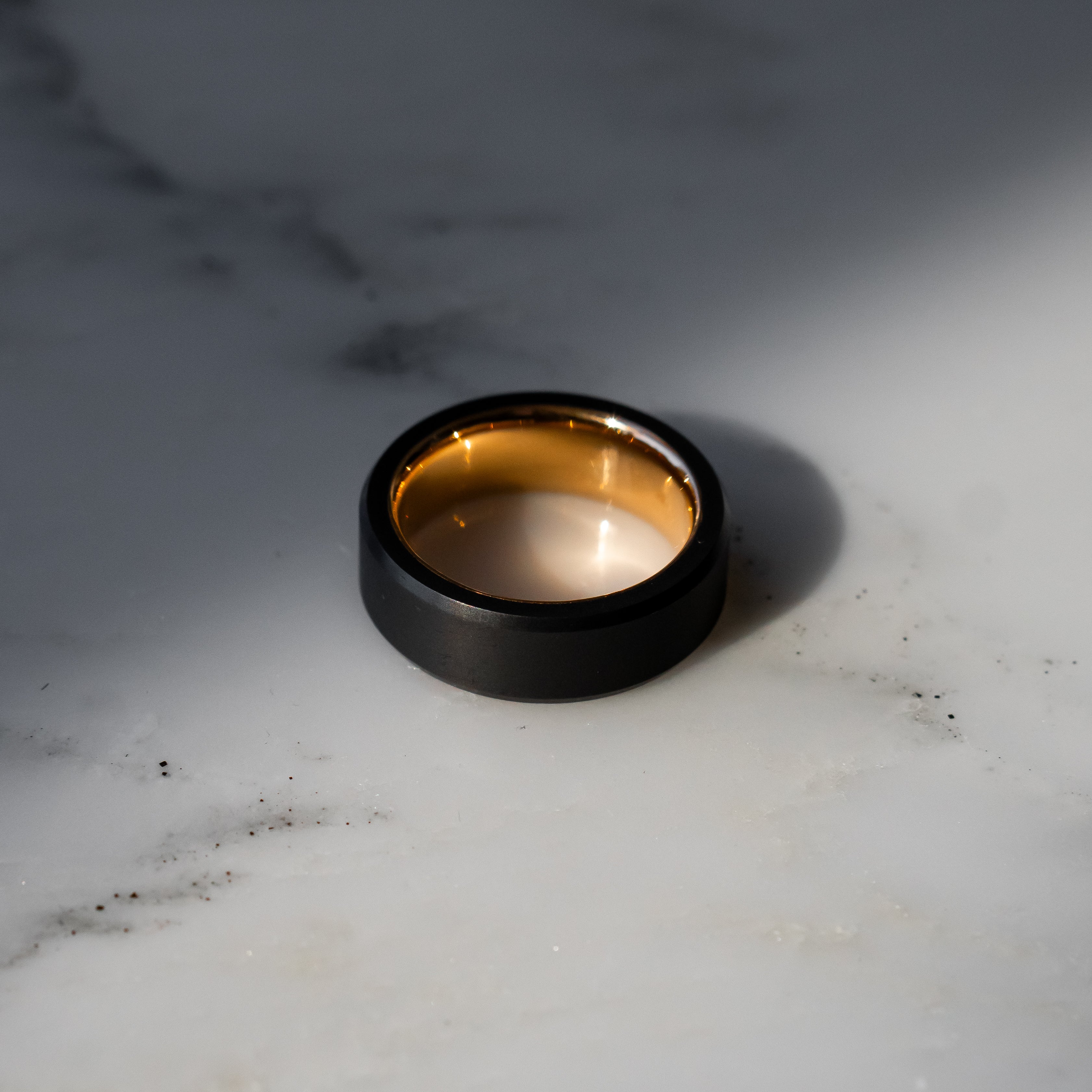 Black Diamond - Men’s Ring 8mm - 14k Rose Gold Sleeve - ARES - Elysium Black Diamond
