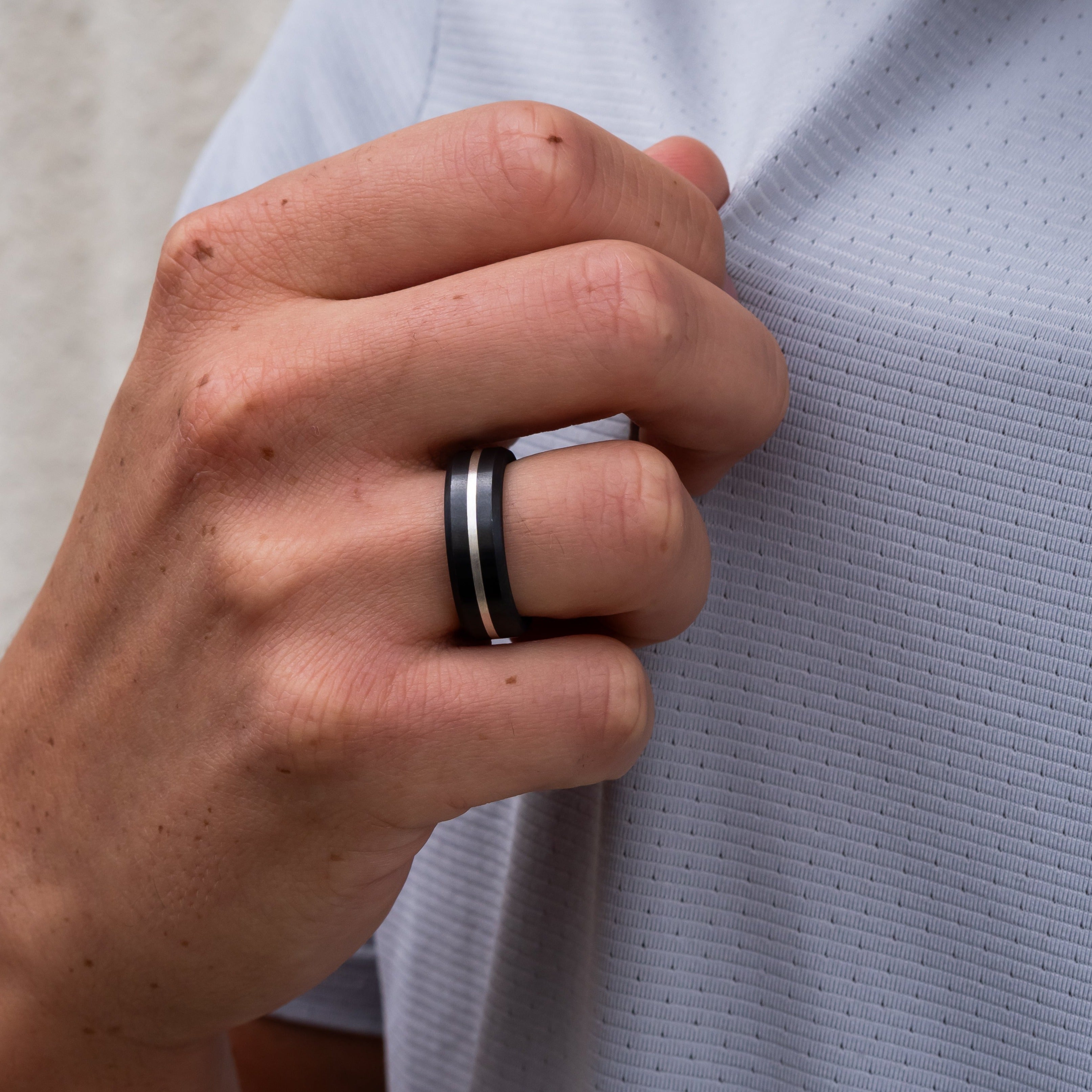 Black Diamond - Men’s Ring 7mm - Silver Inlay - ARES - Elysium Black Diamond