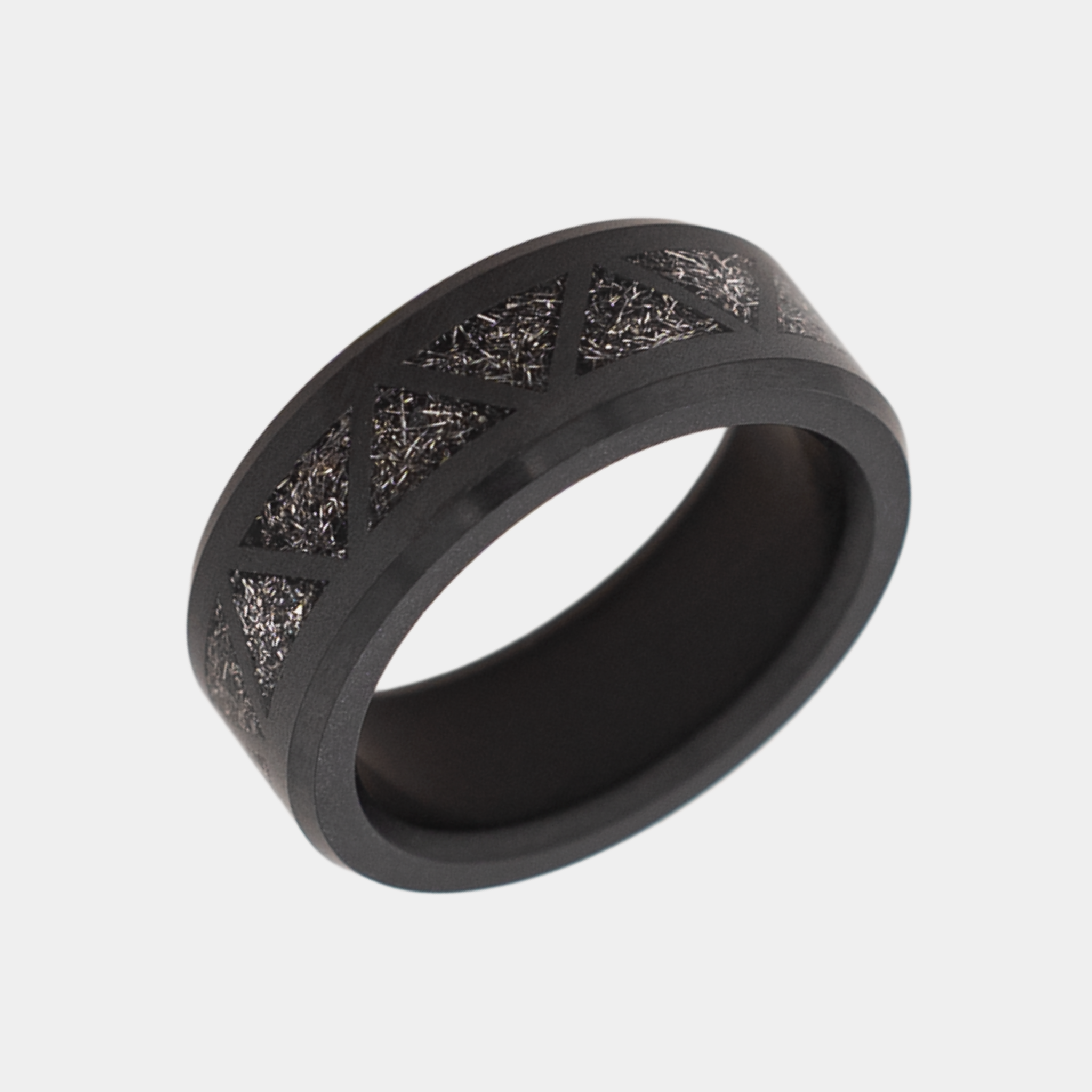 Black Diamond - Men’s Ring 8mm - Authentic Muonionalausta Meteorite Triangle Pattern Inlay - ARES - Elysium Black Diamond