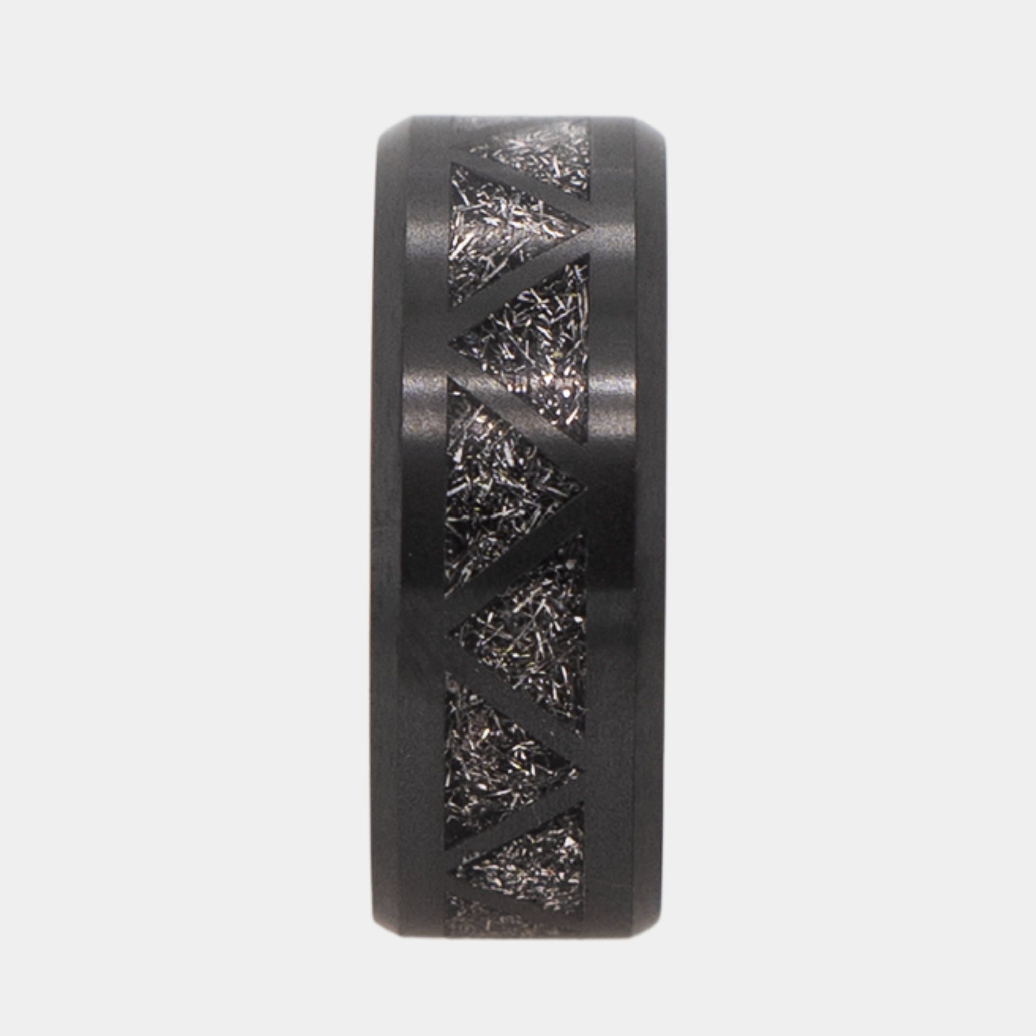 Black Diamond - Men’s Ring 8mm - Authentic Muonionalausta Meteorite Triangle Pattern Inlay - ARES - Elysium Black Diamond