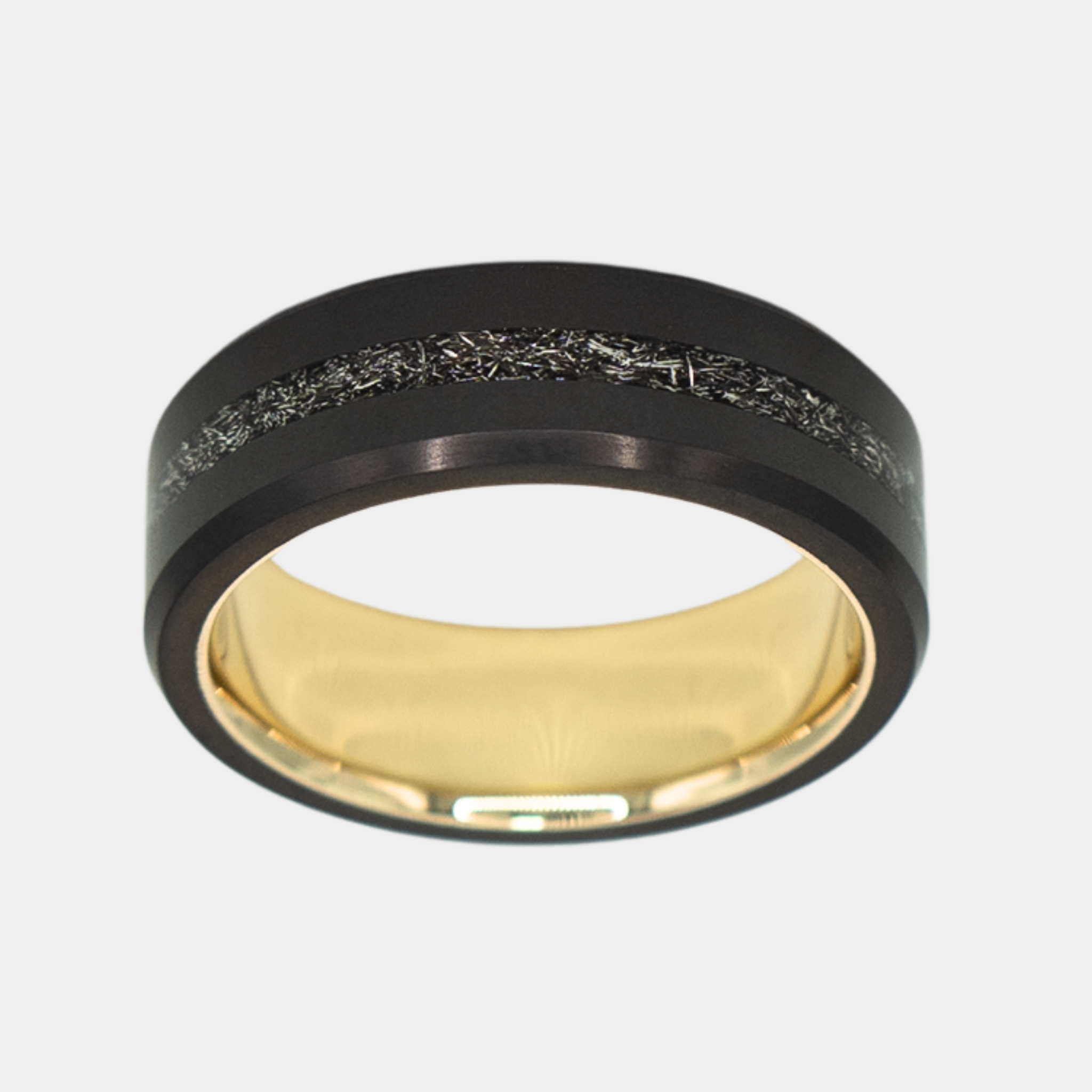 Black Diamond - Men’s Ring 8mm - Authentic Muonionalausta Meteorite Inlay With Sleeve - ARES - Elysium Black Diamond