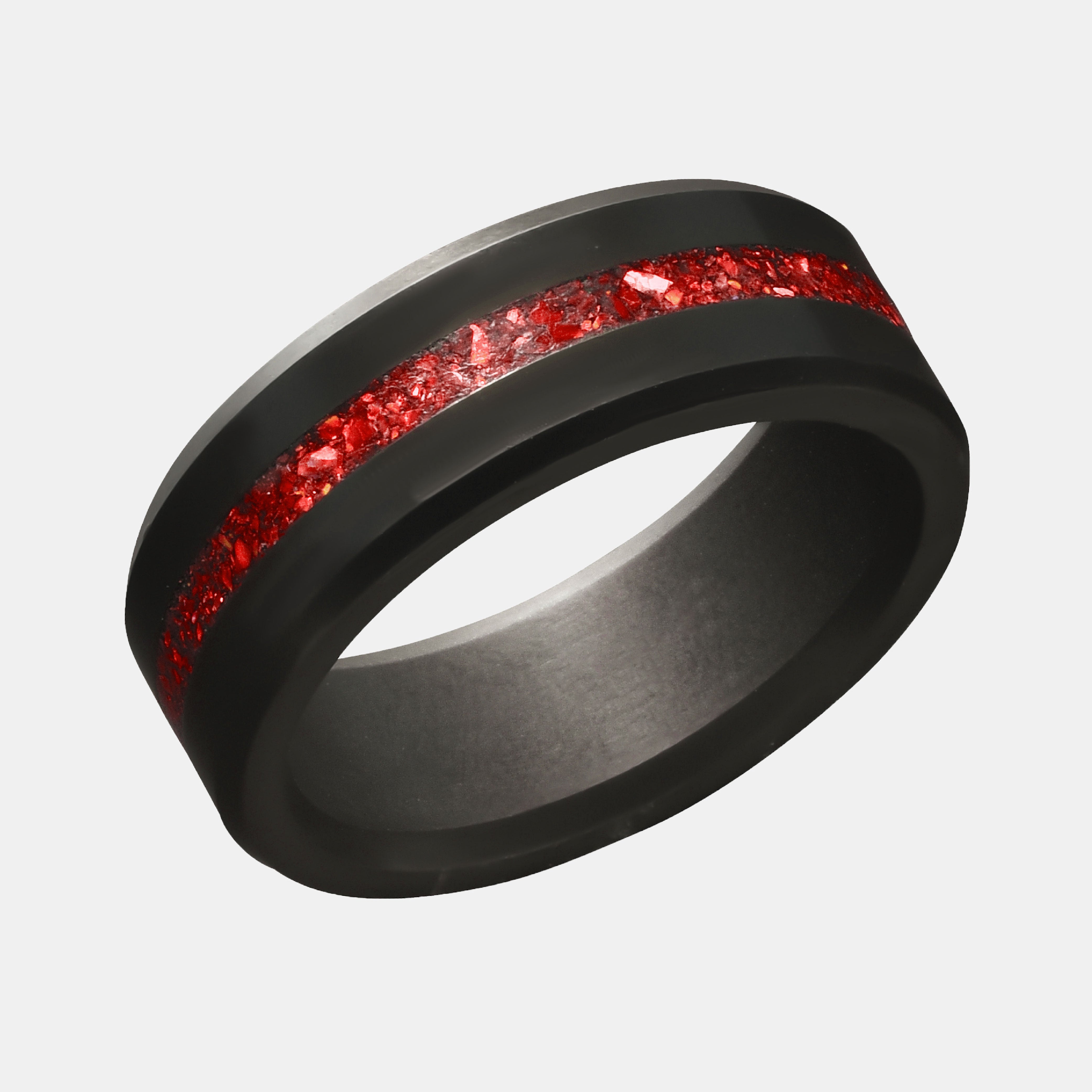 KRATOS 8mm - Size 11.5 - Matte Finish - Red Opal Inlay - SHIPS WITHIN 2 BUSINESS DAYS