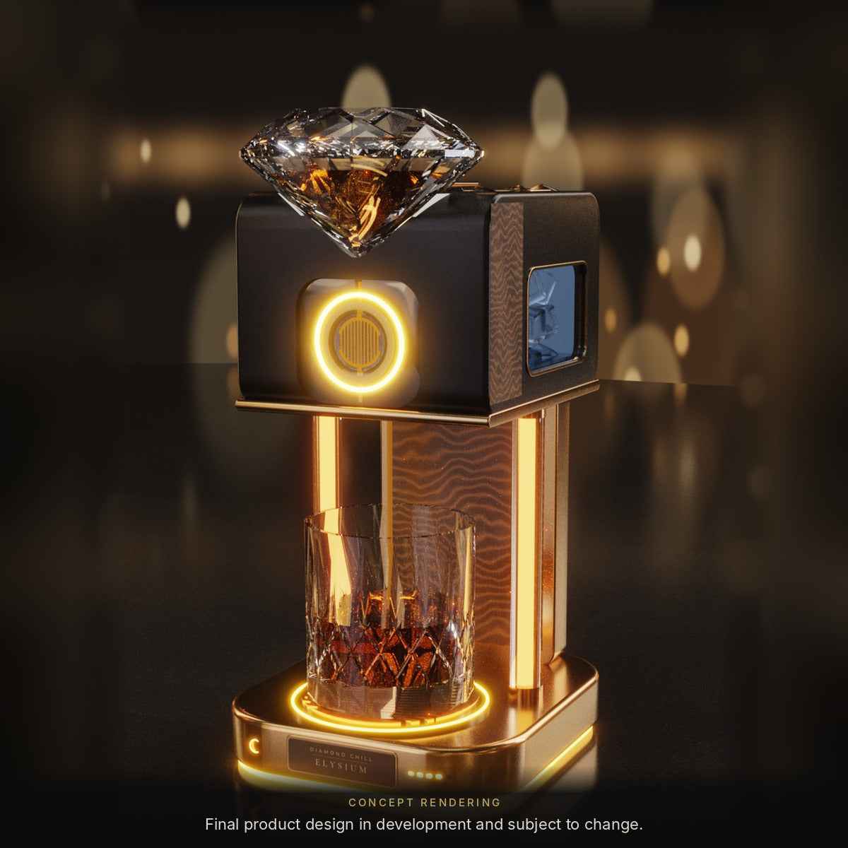 Diamond Chill Founder's Edition concept rendering, design in walnut and bronze