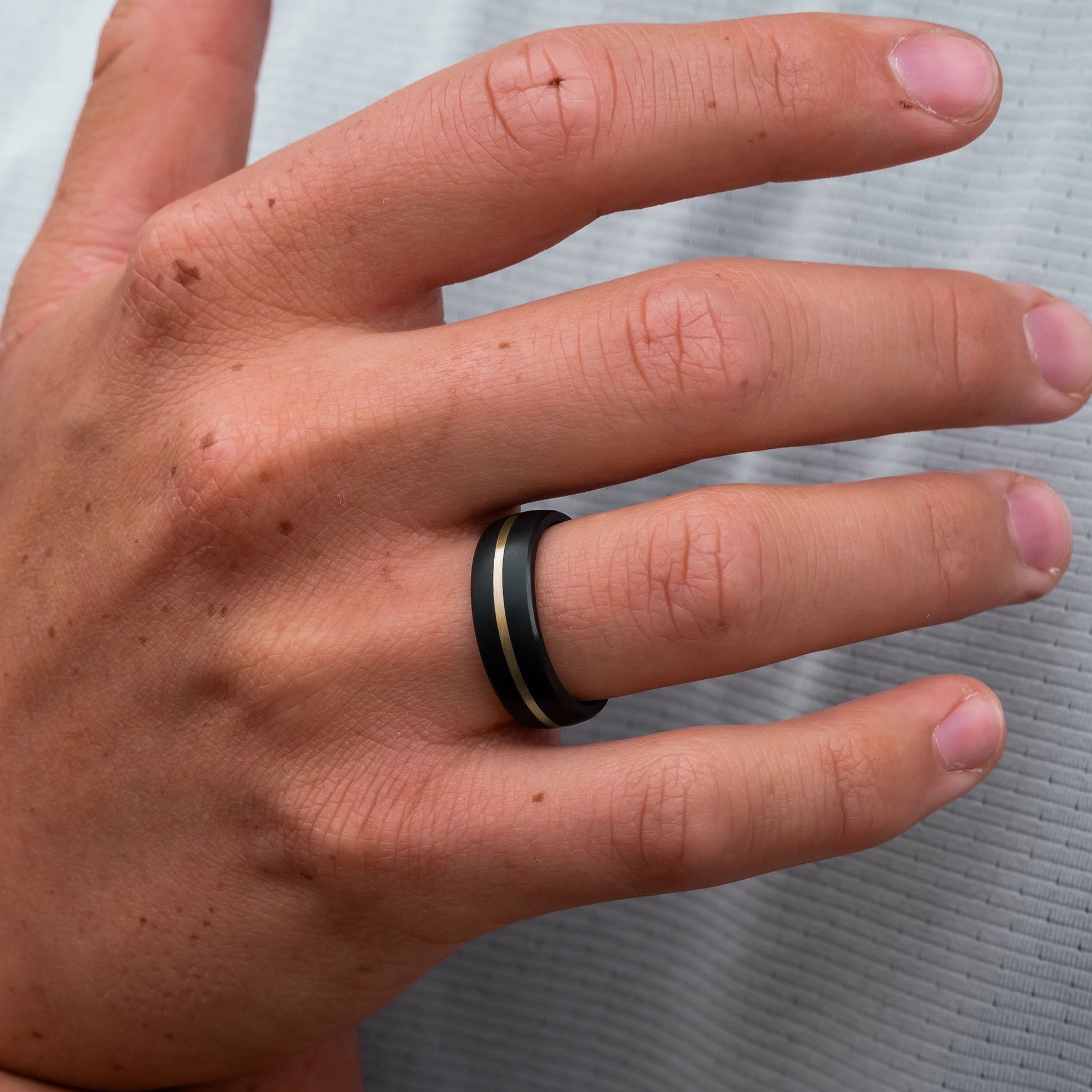 Black Diamond - Men’s Ring 7mm - 24k Yellow Gold Inlay - NYX - Elysium Black Diamond