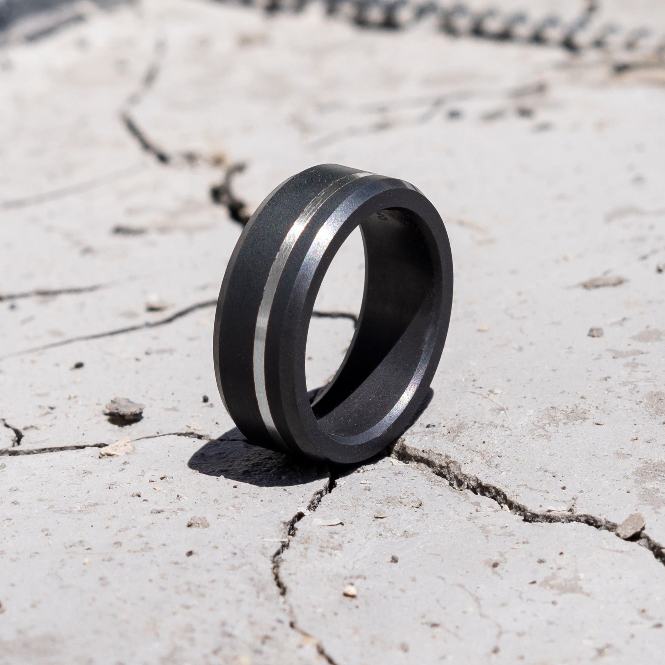 Black Diamond - Men’s Ring 8mm - Offset Inlay Silver - ARES - Elysium Black Diamond