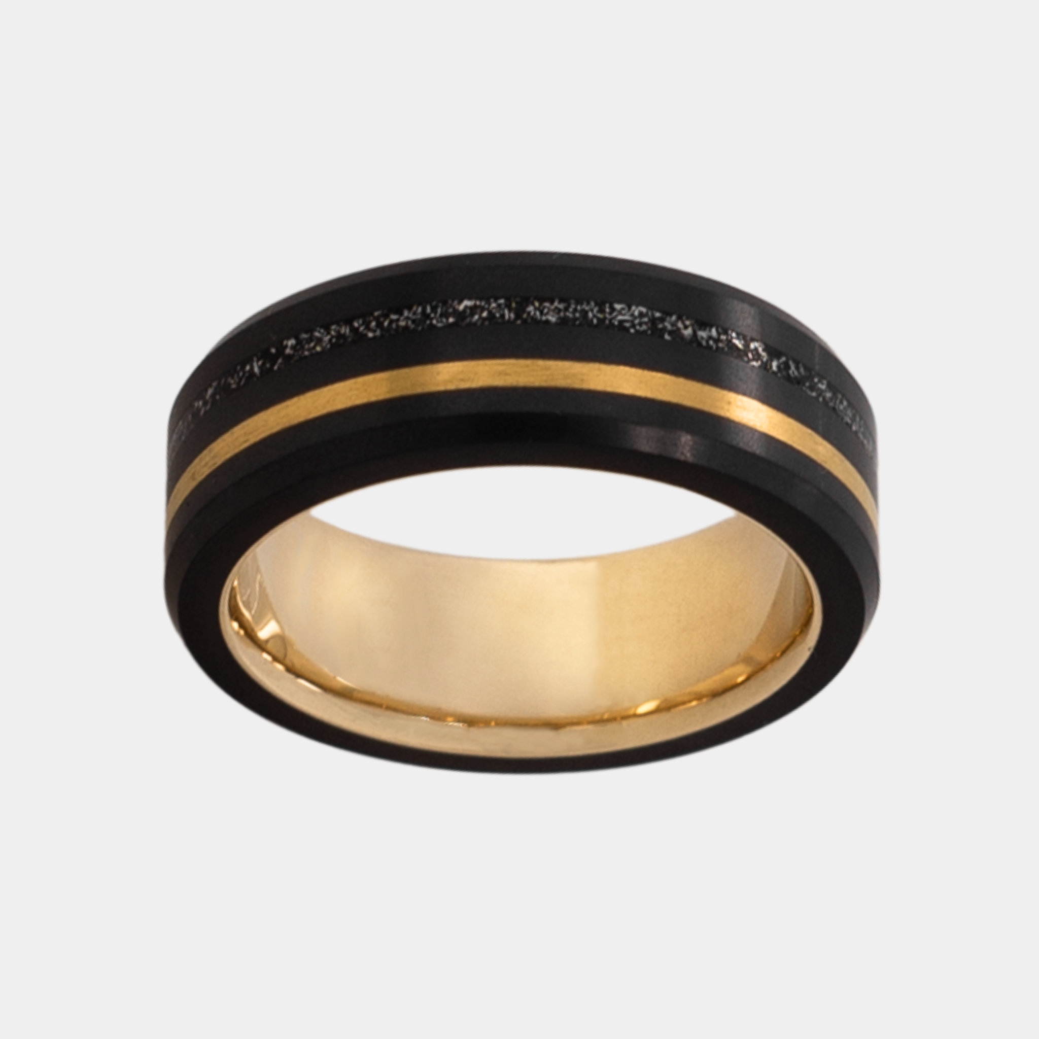 THE ORION - Size 9 - Polished - Meteorite + Yellow Gold Inlay with 14K Yellow Gold Sleeve - Ships Within 2 Business Days