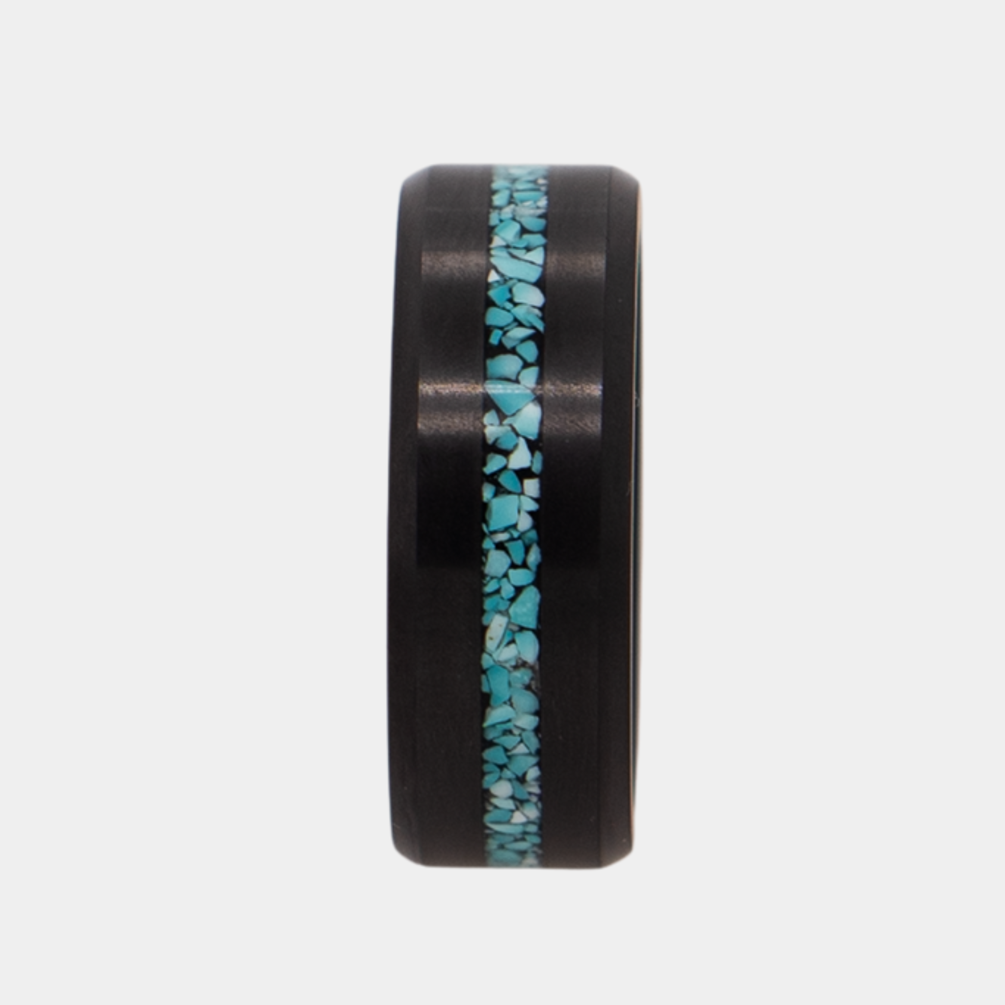 Black Diamond - Men’s Ring 8mm - Authentic Turquoise Stone Inlay - ARES - Elysium Black Diamond