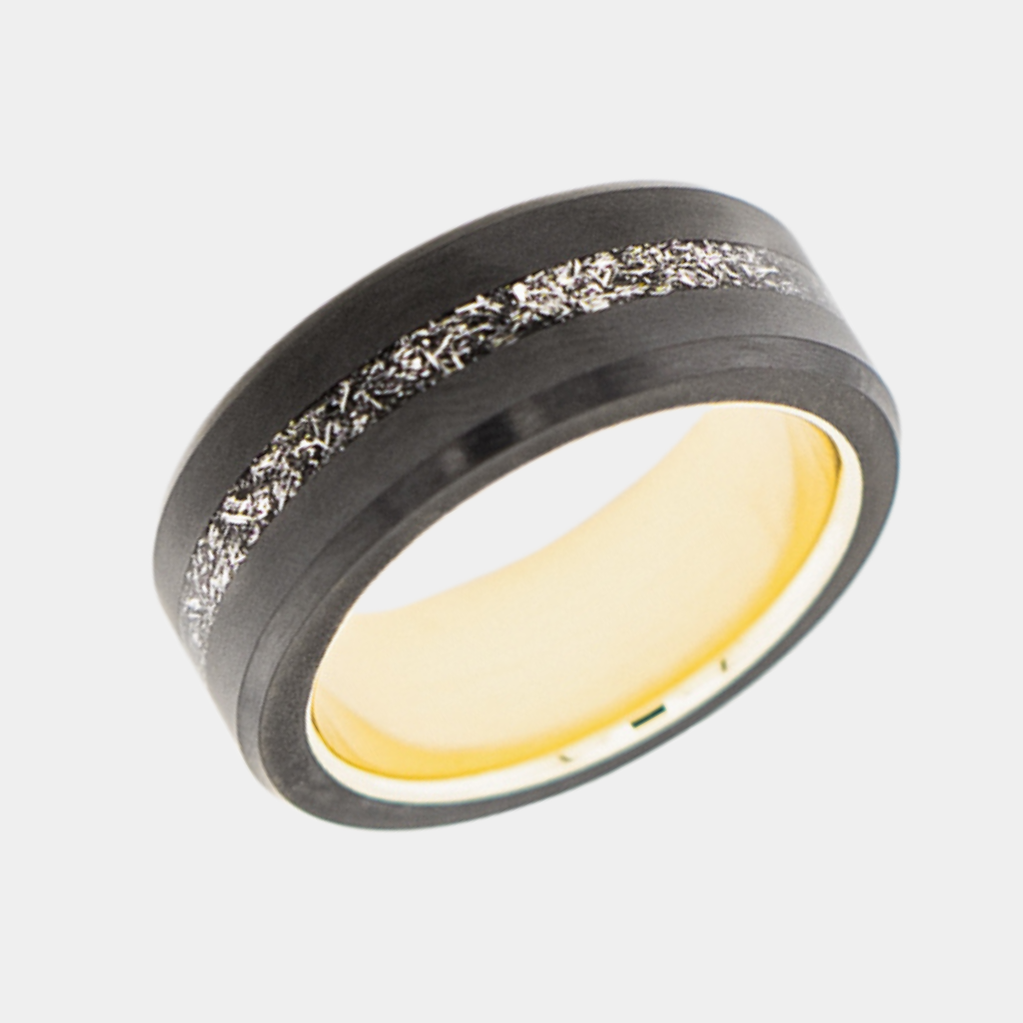 Black Diamond - Men’s Ring 8mm - Authentic Muonionalausta Meteorite Inlay With Sleeve - ARES - Elysium Black Diamond