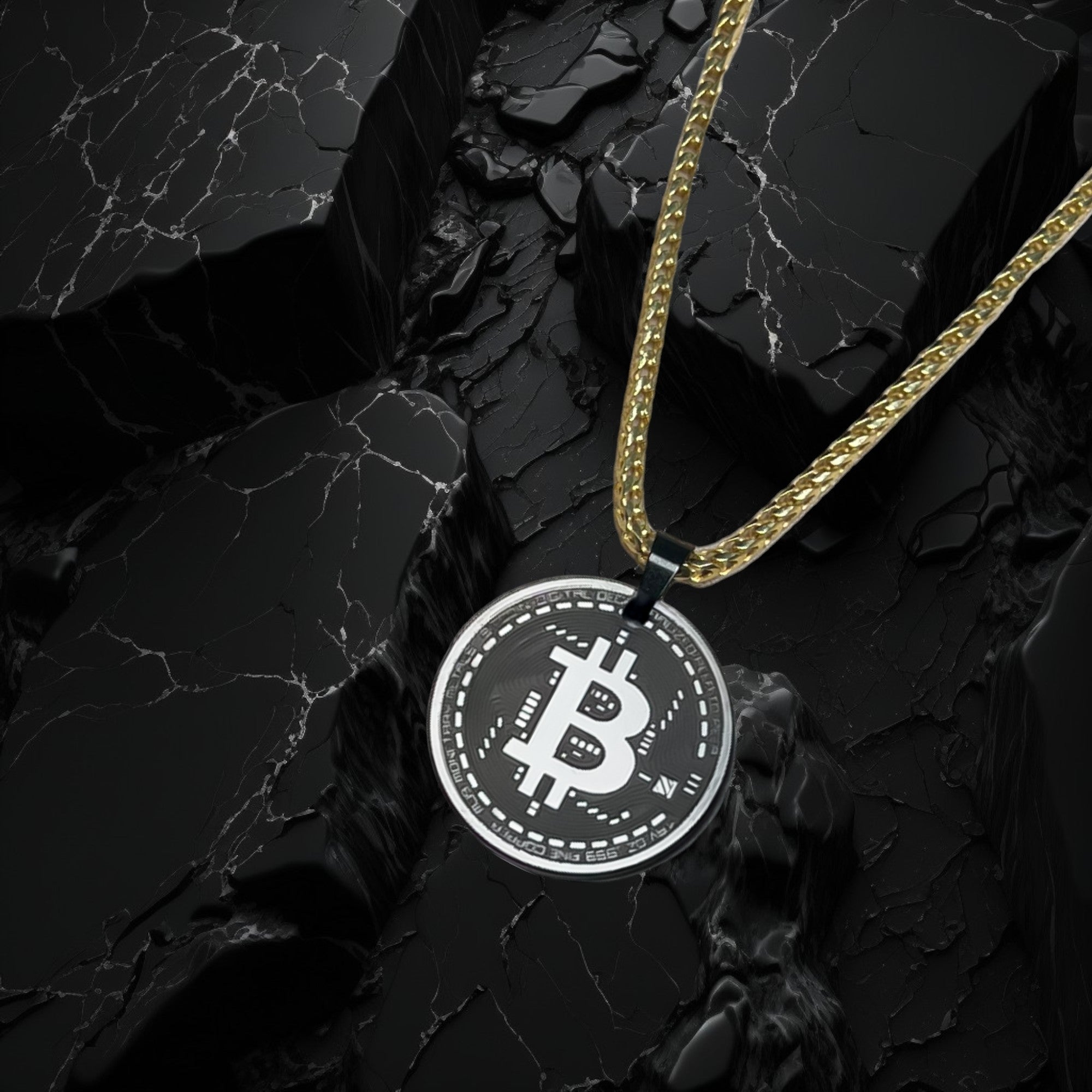 Solid Black Diamond CRYPTO Engraved Pendant - 26 MM - Elysium Black Diamond