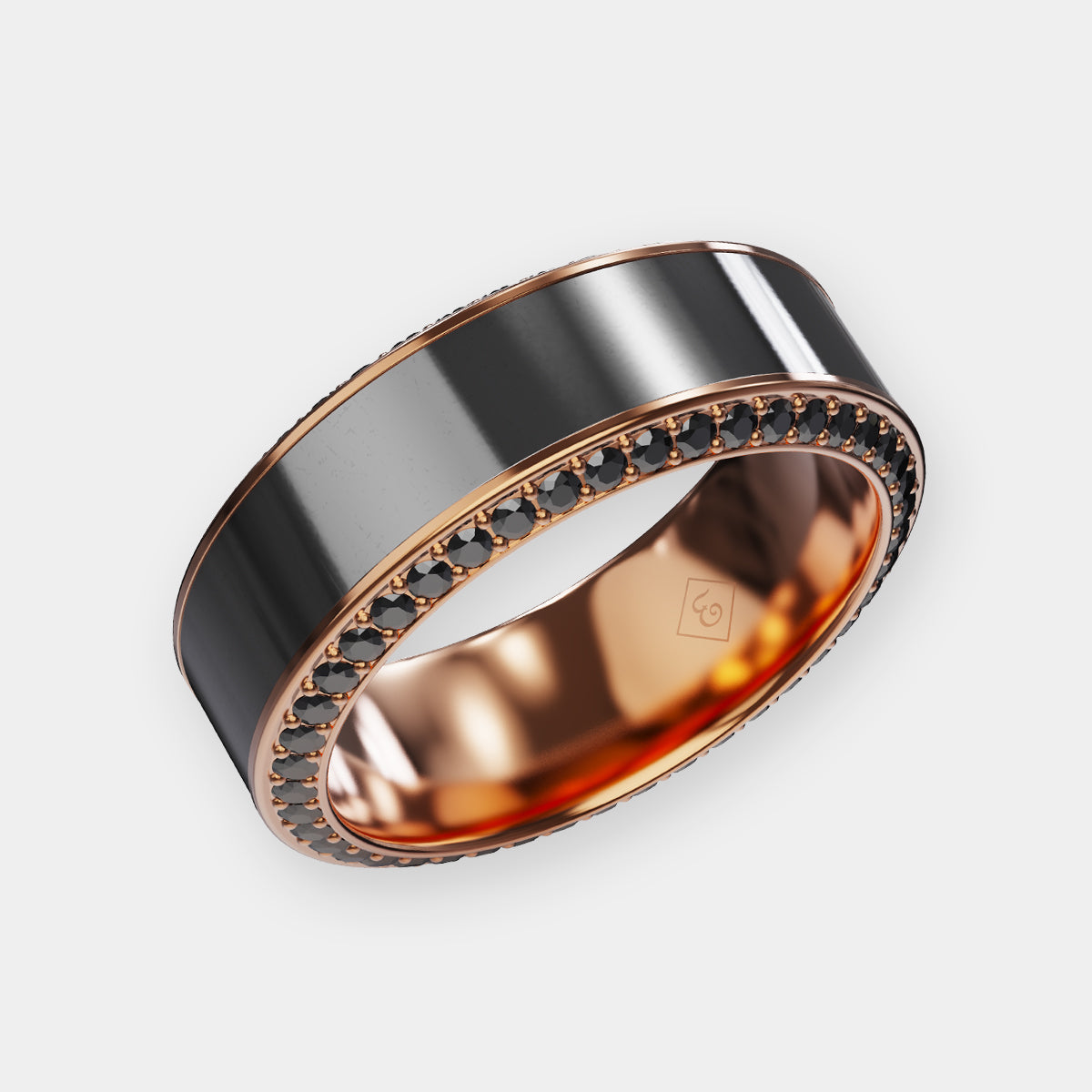 ElysiumBlack.com | Helios Matte Beveled - Rose Gold Band - Elysium Inlay - Black Diamond Insets - Image 1