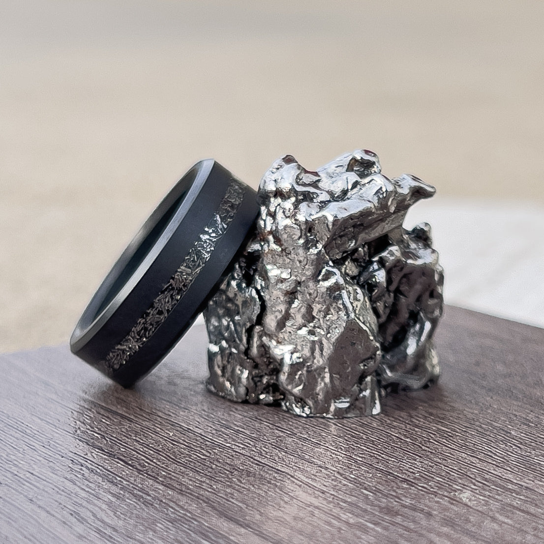 Black Diamond - Men’s Ring 8mm - Authentic Muonionalausta Meteorite Inlay - ARES - Elysium Black Diamond