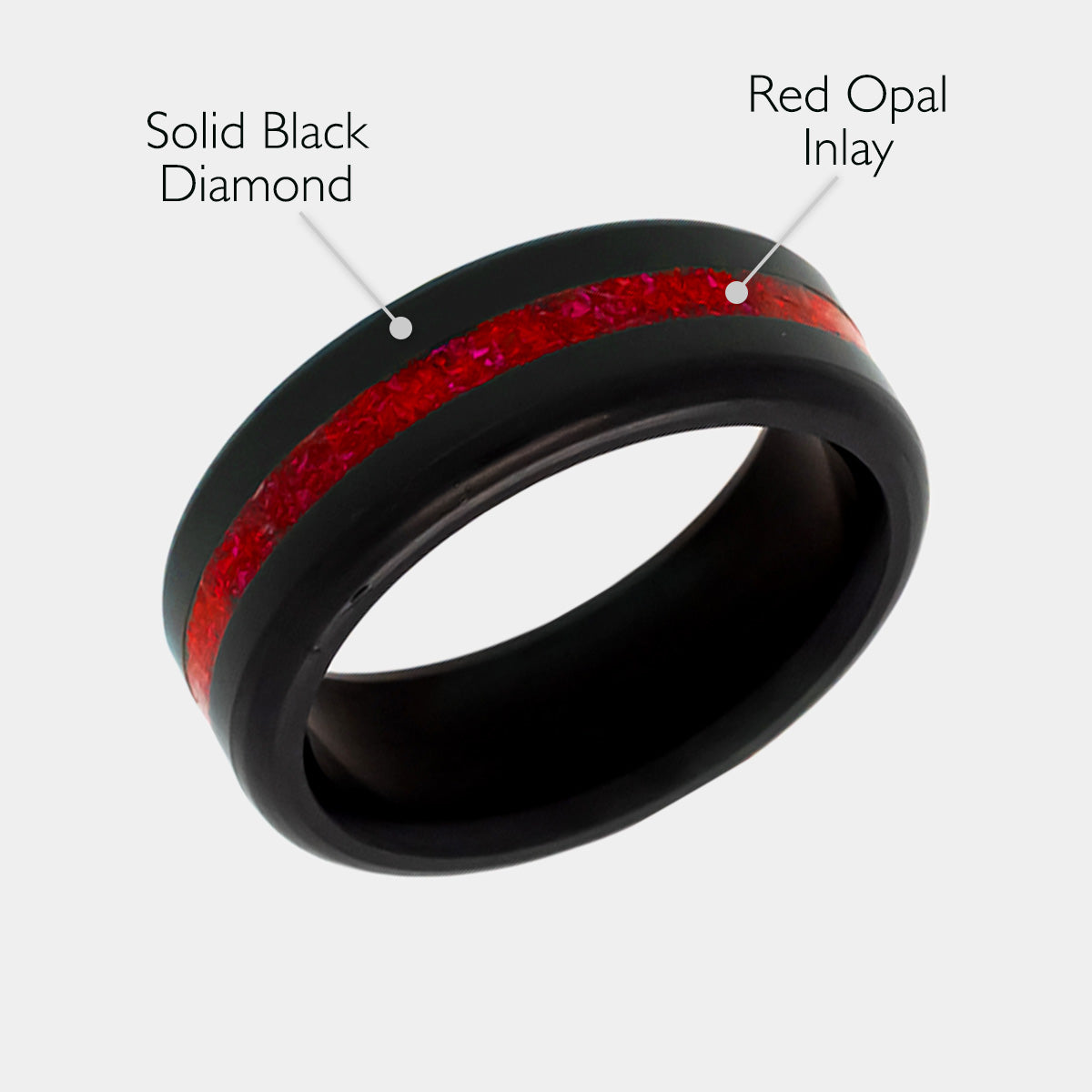 Black Diamond - Men’s Ring 8mm - Red Opal Inlay - KRATOS - Elysium Black Diamond