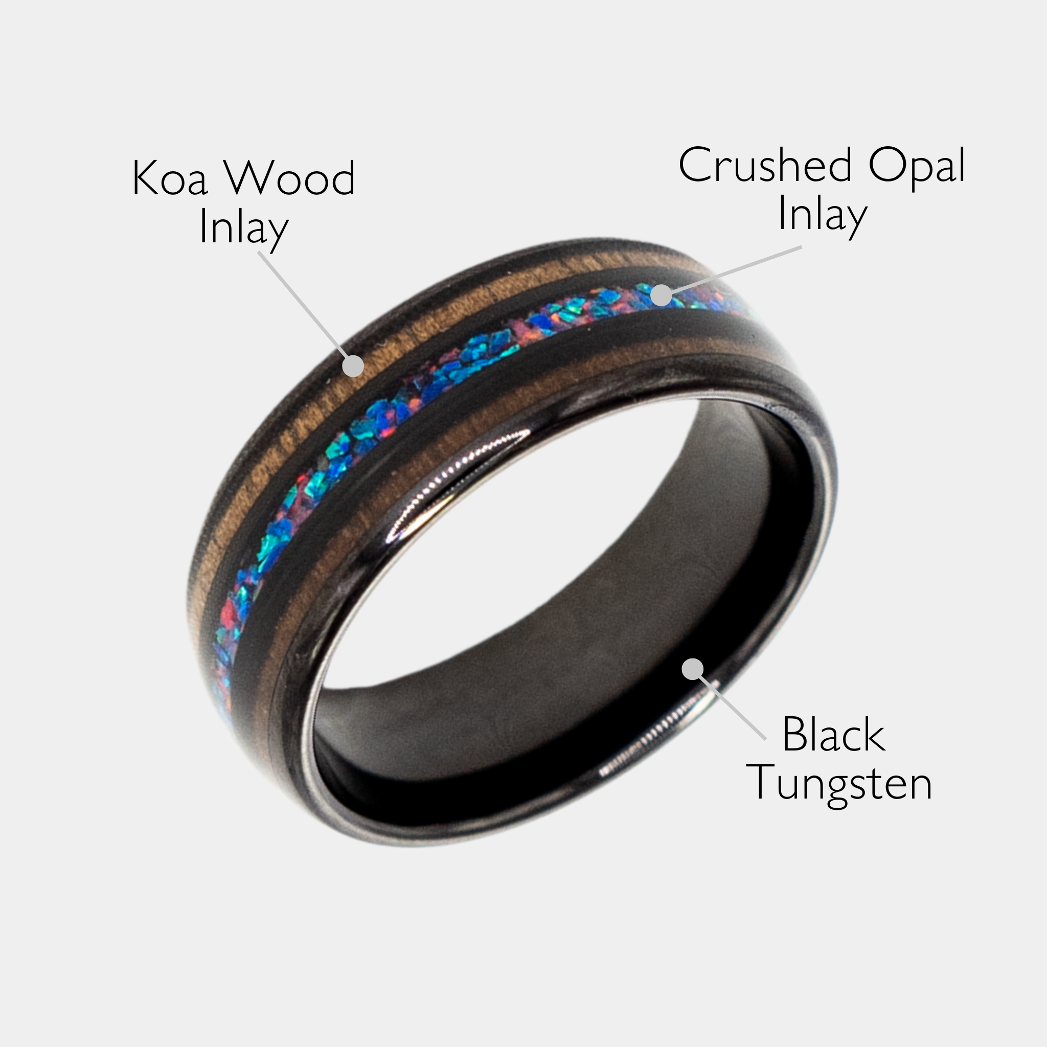 Nereus ring – solid black diamond with polished beveled edges from the Hustler Collection. Angled view with product name overlay.