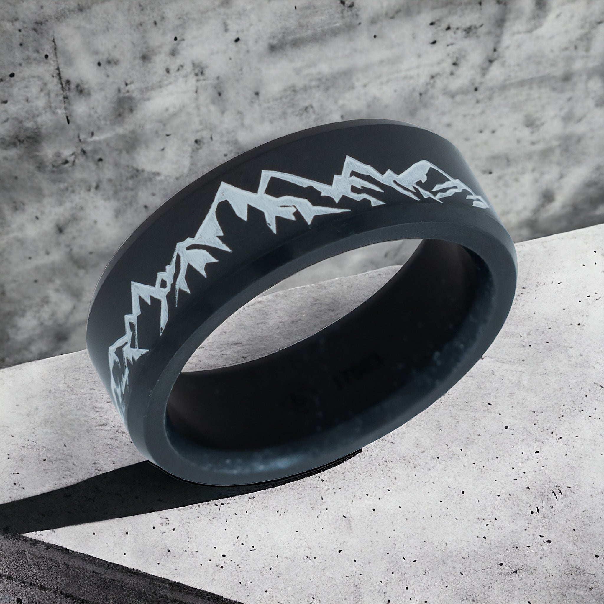 Black Diamond - Men’s Ring 8mm - Two-Toned Cerakote Custom Laser Engraving - ARES - Elysium Black Diamond