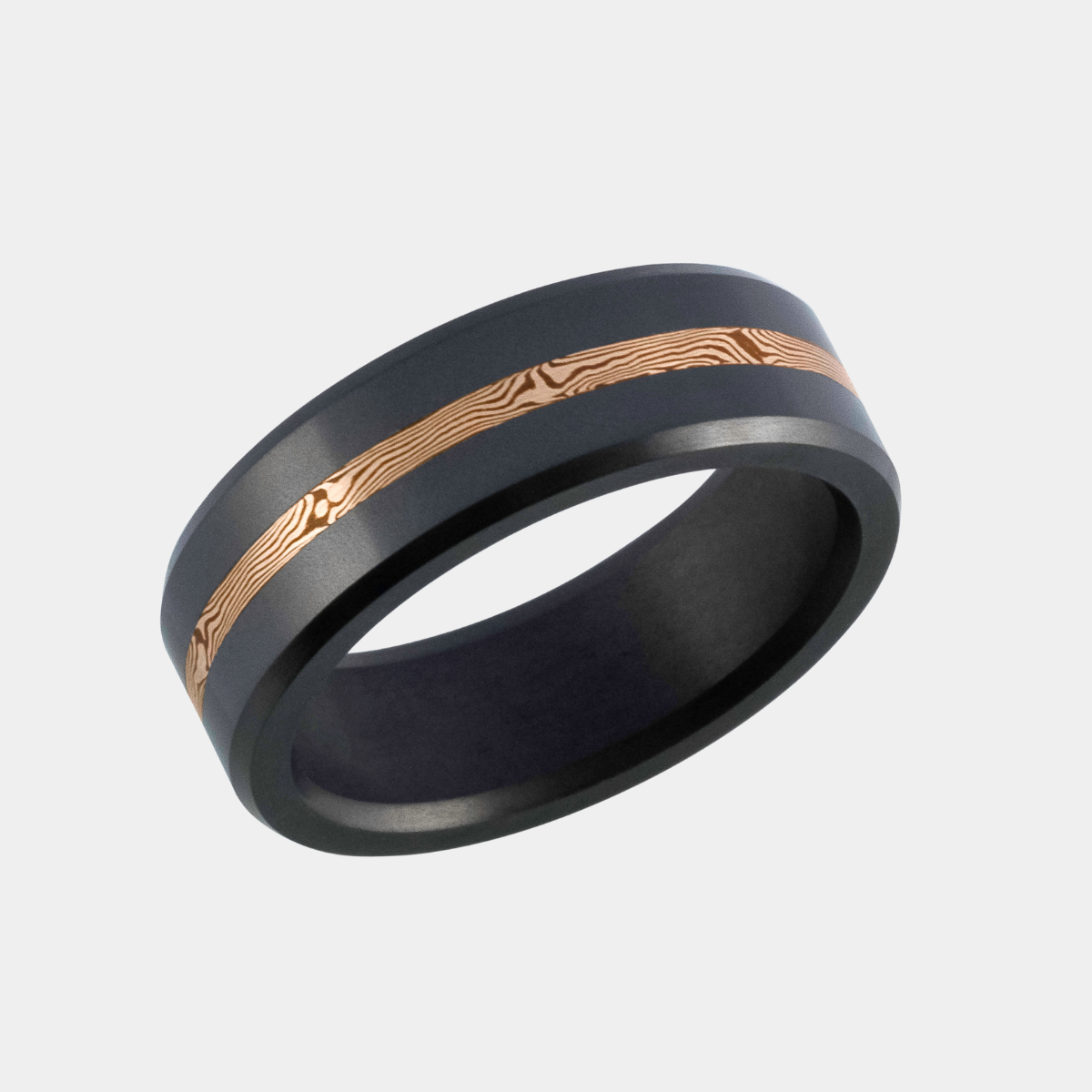 KRATOS - 8mm - Size 11.5 - Matte Finish - 10k Rose Gold Mokume Inlay - SHIPS WITHIN 2 BUSINESS DAYS