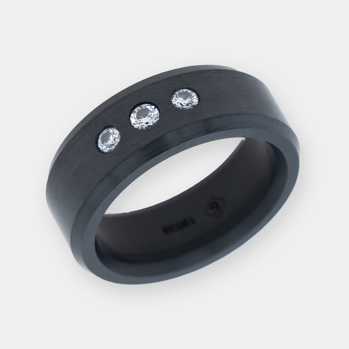 ARES - 8mm - Size 8.5 - Satin Finish - White Triple Stone Inset - SHIPS WITHIN 2 BUSINESS DAYS