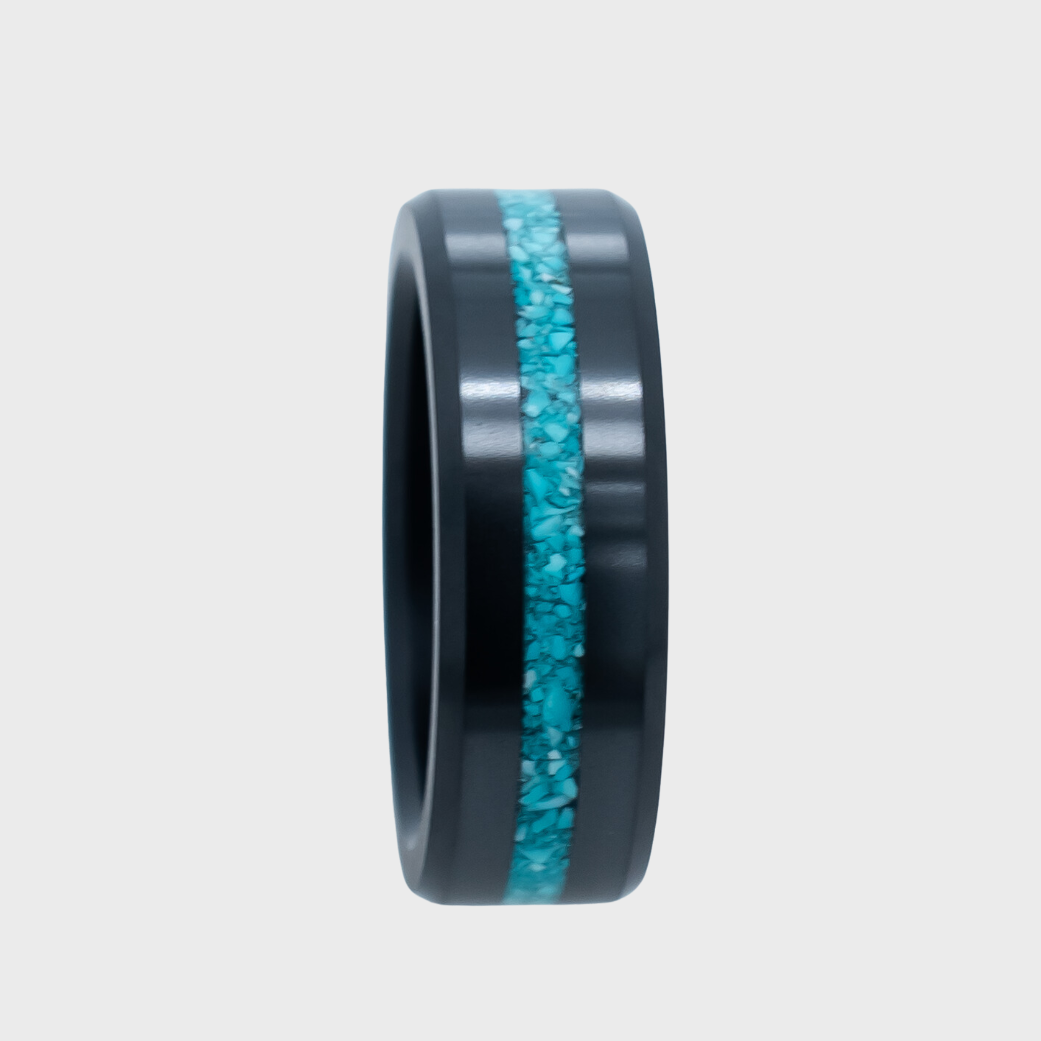 Black Diamond - Men’s Ring 8mm - Authentic Turquoise Stone Inlay - ARES - Elysium Black Diamond